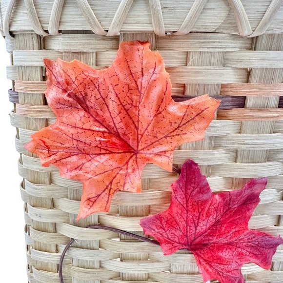 Handmade Basket Falling Leaves Square Shaped with Handle and Leaves Decoration - Picture 2 of 16